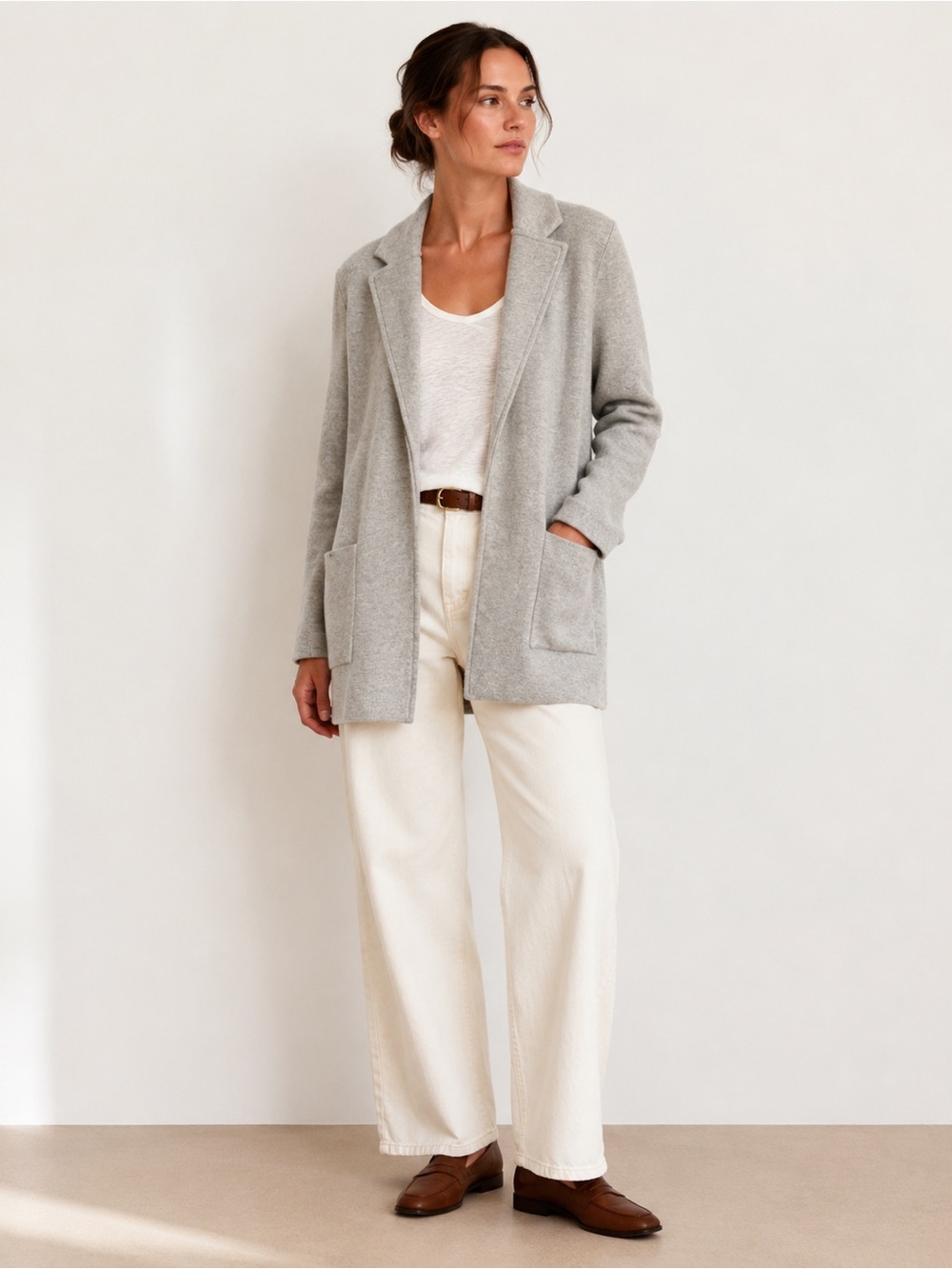 J.Crew Merino Wool Blend Knit Blazer Cardigan Sweater Heather Grey XS Career Chi